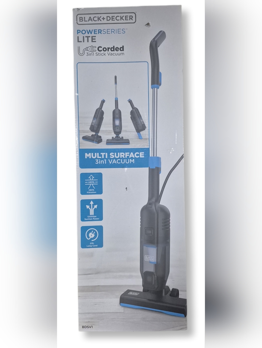 BLACK+DECKER PowerSeries Lite Corded 3-in-1 Multi Surface Vacuum - Black & Blue